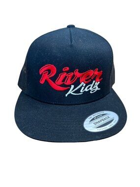 River Kidz black hat with red/ white lettering, trucker hat, snapback, 5 panel